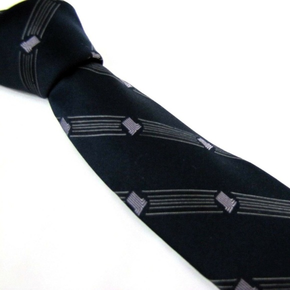 Vintage LANVIN Paris Tie LL Monogram Navy Blue - Picture 1 of 8